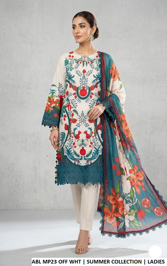 Off white poly lawn Pakistani women's A-Line casual shirt side view