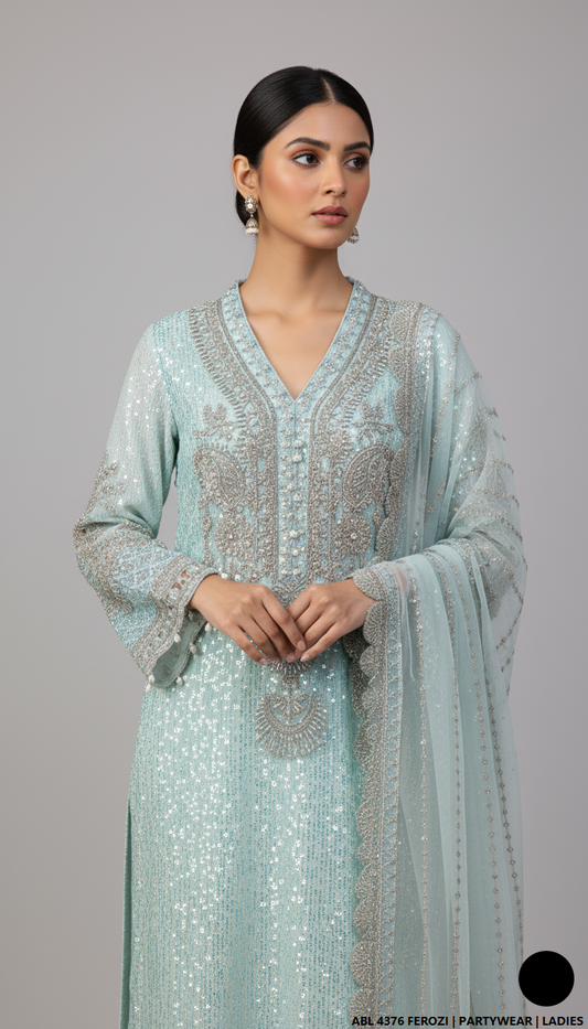 Ferozi chiffon Pakistani women's straight shirt side view
