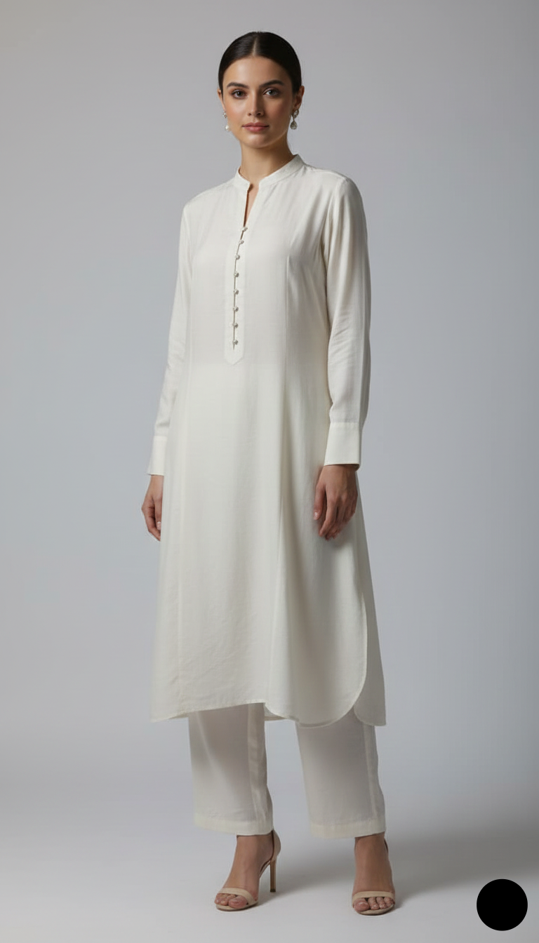 Lawn 2-piece off white - Pakistani women's casual summer outfit with cotton trouser and lawn dupatta front view
