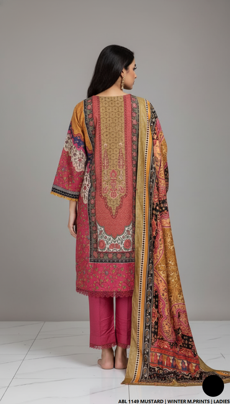 Pakistani women's printed lawn straight casual outfit back view