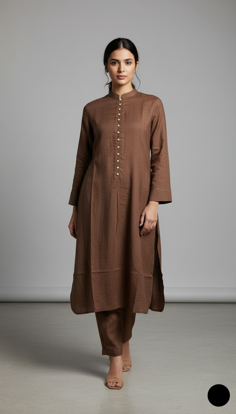 Khaddar 2-piece light brown - Pakistani women's casual winter outfit with khaddar trouser and shawl front view
