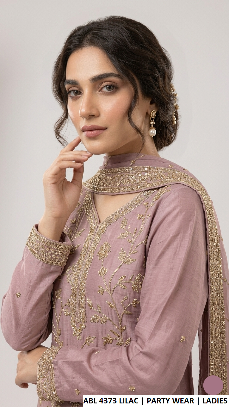 Lilac silk Pakistani women's straight shirt with silk trouser side view