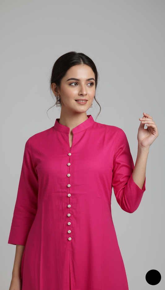 Shocking pink lawn Pakistani women's 2-piece casual summer suit side view