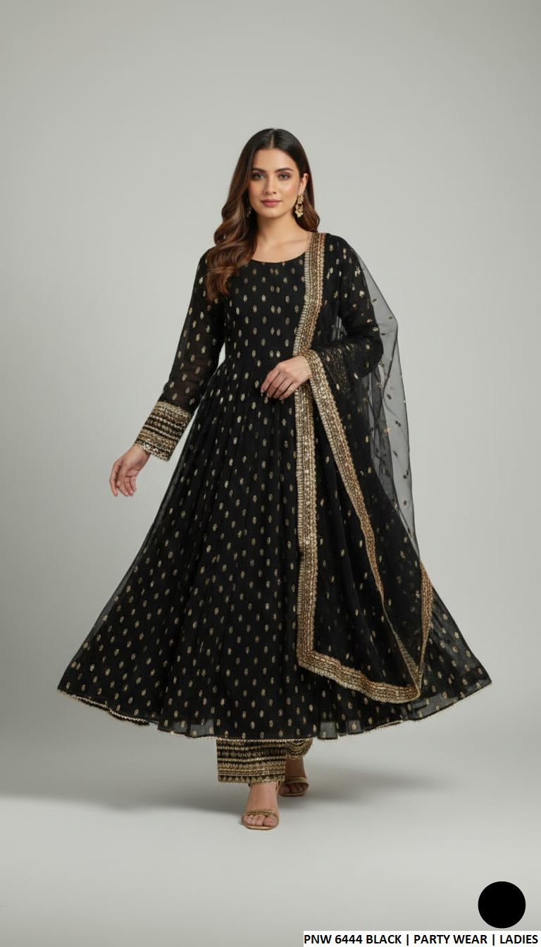 Chiffon straight shirt plazo - Pakistani women's elegant party wear with viscose plazo and chiffon dupatta front view