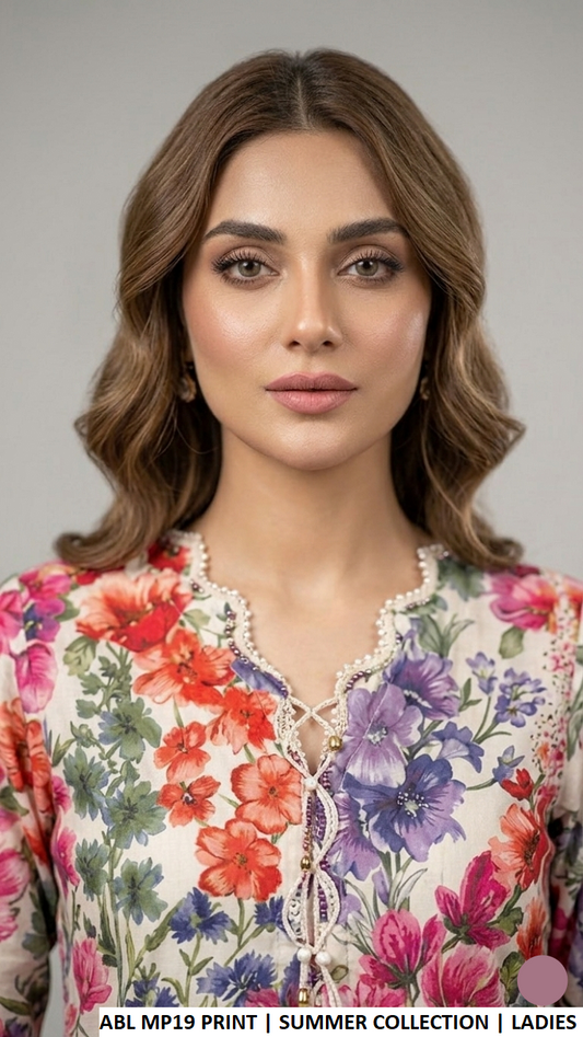 Pakistani women's poly lawn A-Line printed shirt plazo side view
