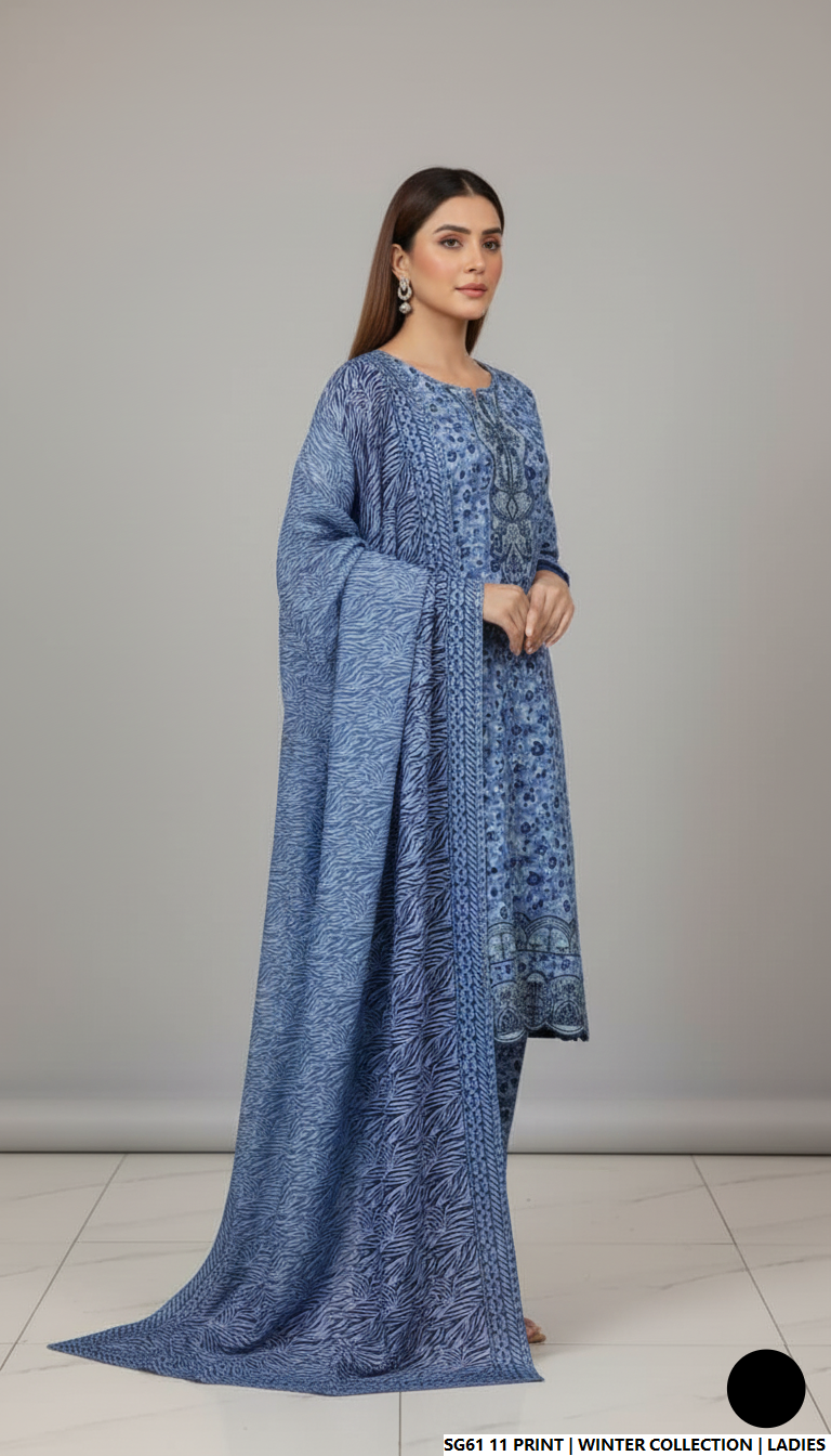Pakistani women's lawn A-Line printed casual outfit back view