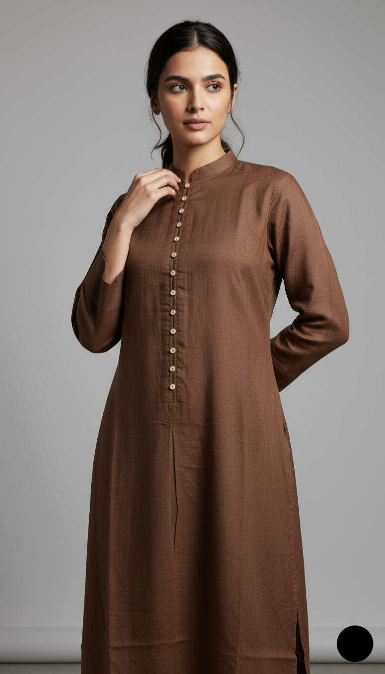 Light brown khaddar Pakistani women's 2-piece casual winter suit back view