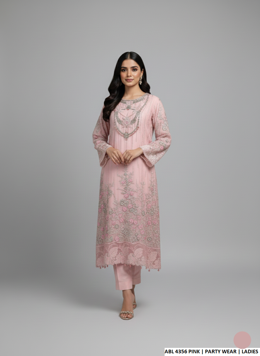 Pink organza Pakistani women's straight shirt side view