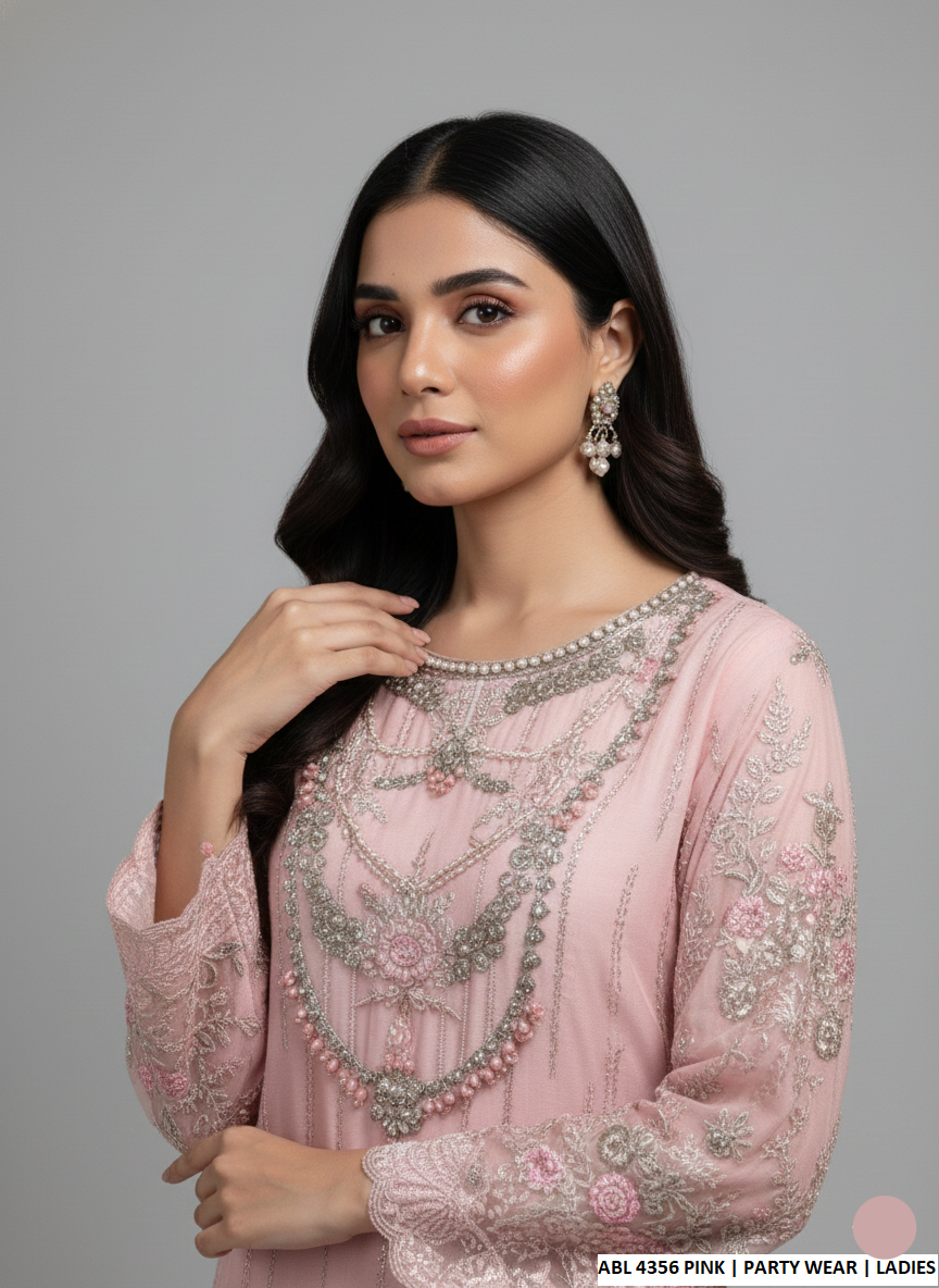 Pakistani women's pink organza straight shirt back view