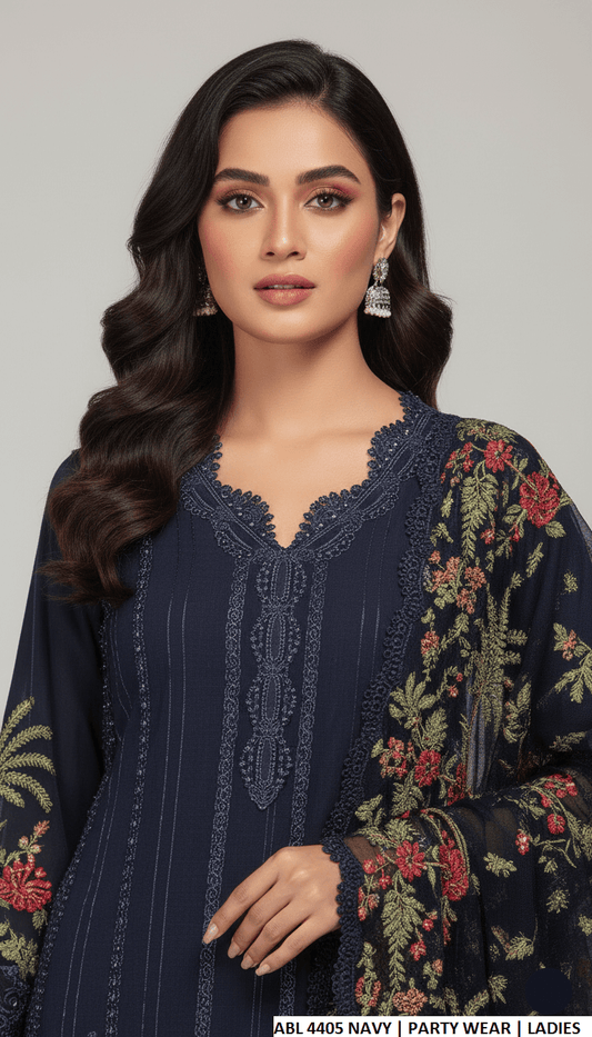 Navy blue chiffon Pakistani women's straight shirt side view