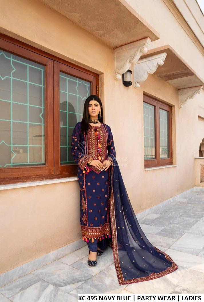 Pakistani women's navy blue silk long shirt plazo back view