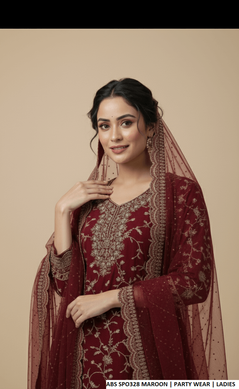 Maroon chiffon Pakistani women's straight shirt with plazo side view
