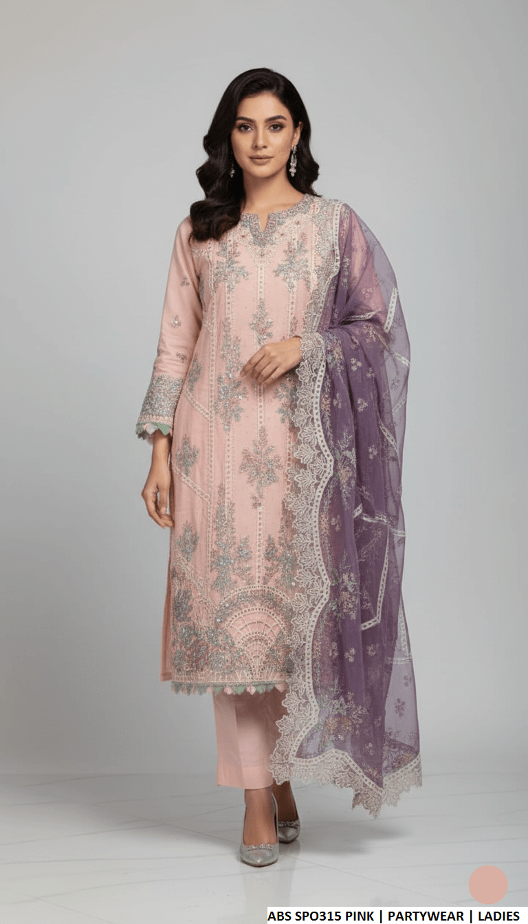 Chiffon straight shirt plazo pink - Pakistani women's party wear with grip plazo and organza dupatta front view