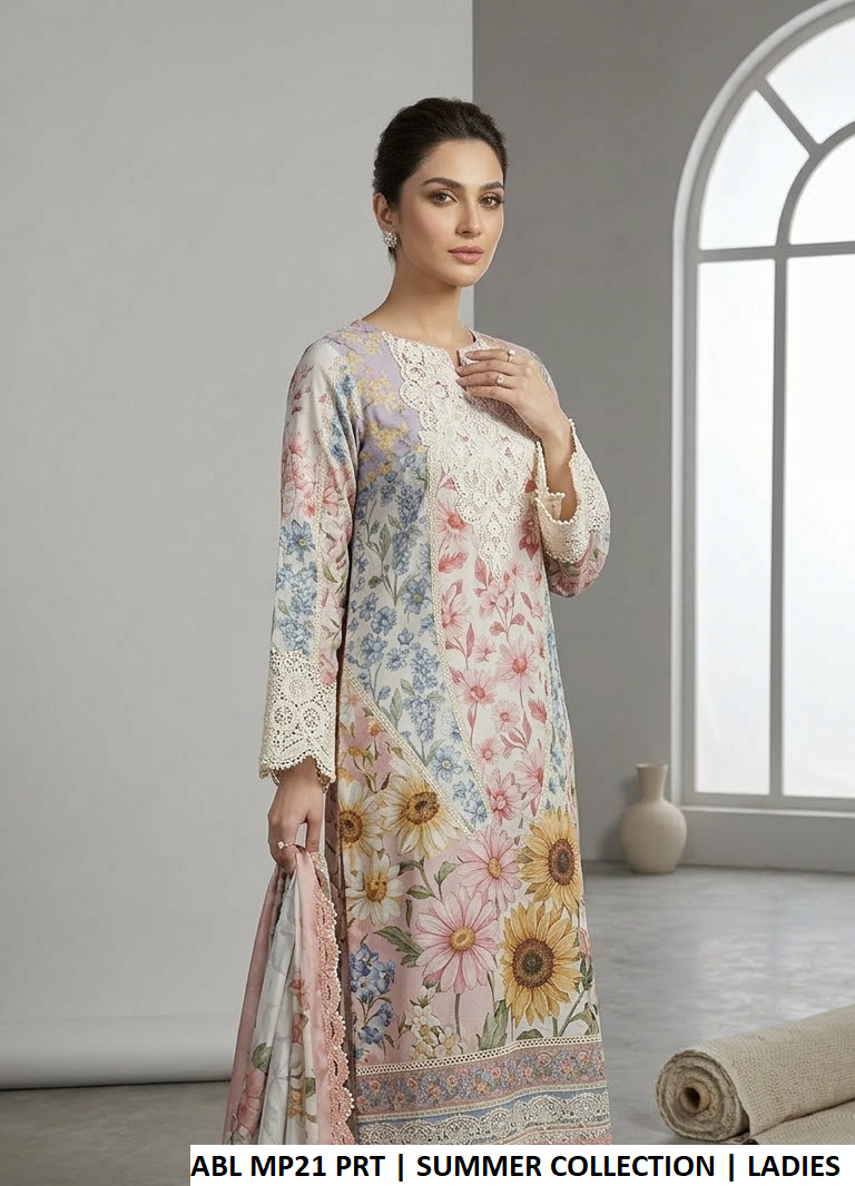 Pakistani women's poly lawn short printed casual outfit detail view