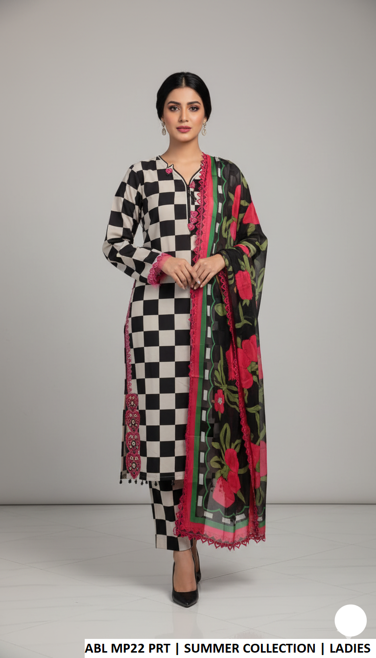 Pakistani women's poly lawn straight printed shirt side view