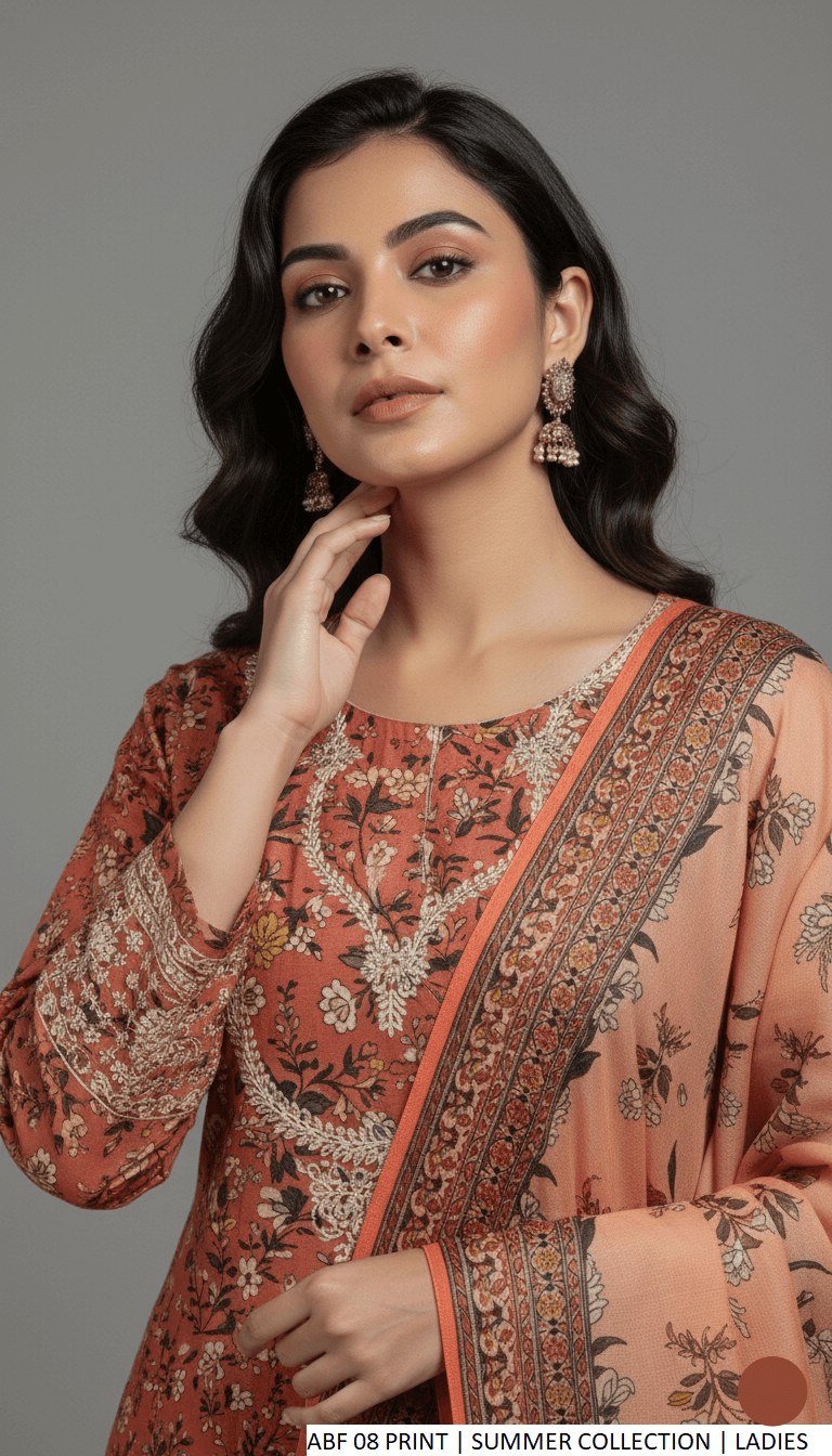 Pakistani women's lawn A-Line printed casual shirt side view