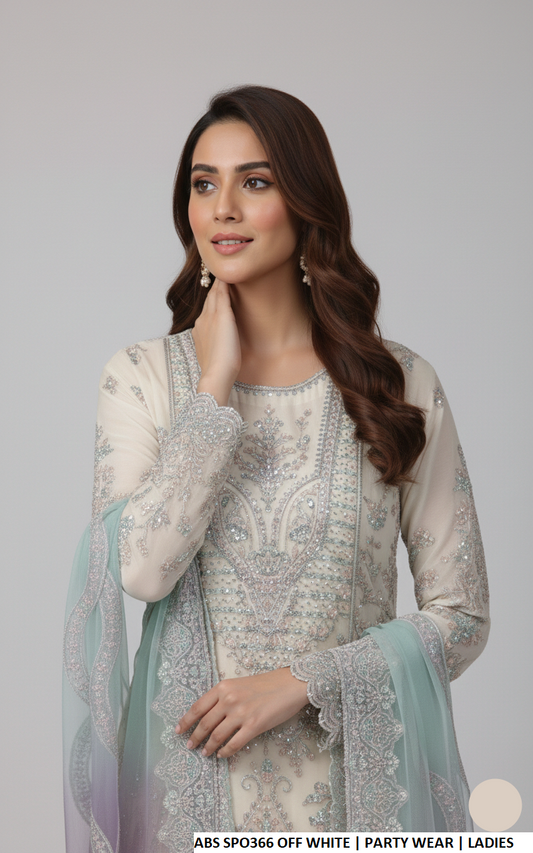 Off white chiffon Pakistani women's straight shirt with plazo side view