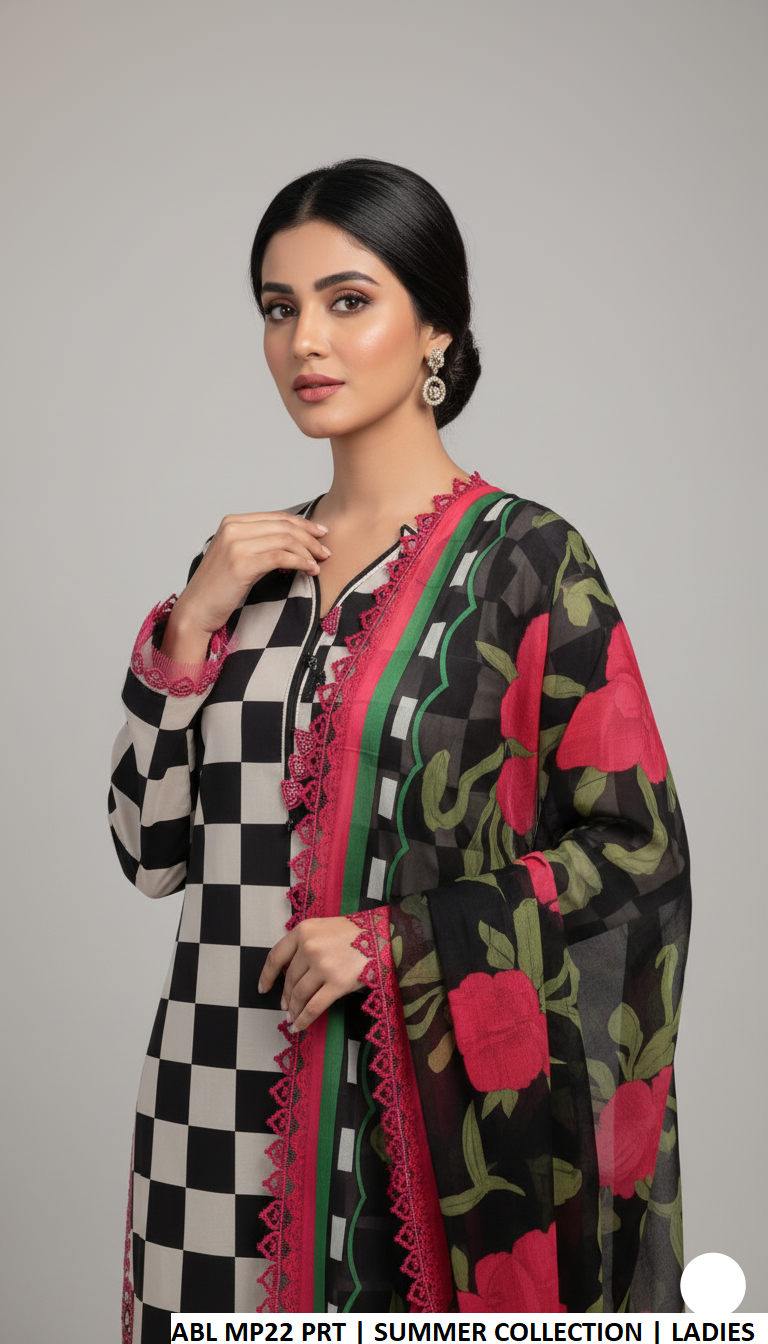 Pakistani women's poly lawn straight printed casual outfit detail view