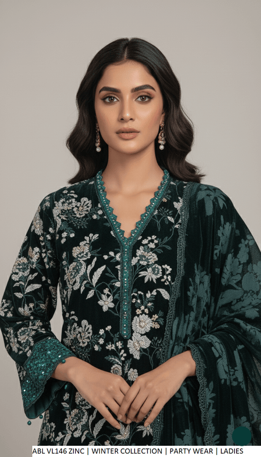 Zinc grey velvet Pakistani women's A-Line shirt side view