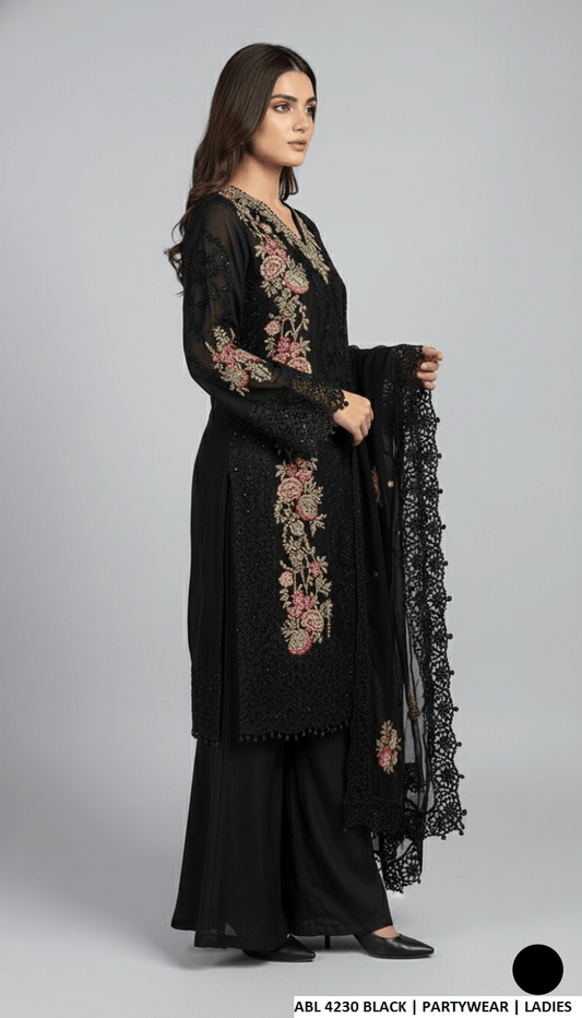 Black chiffon Pakistani women's straight shirt side view