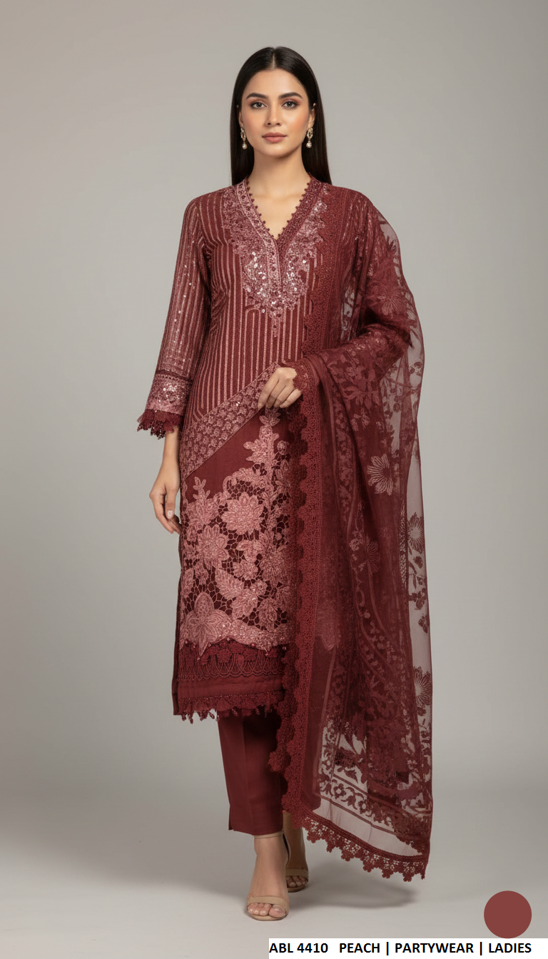 Peach chiffon Pakistani women's straight shirt side view