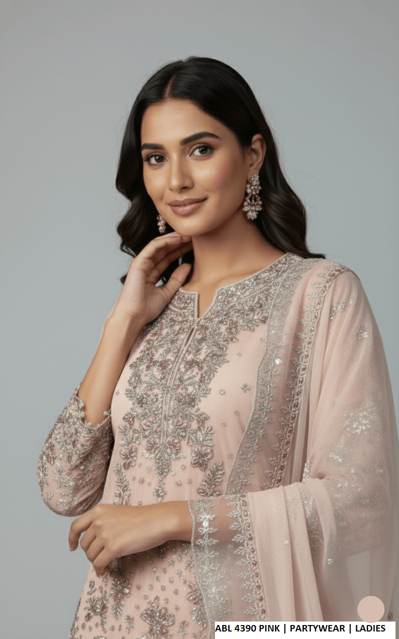 Pink organza Pakistani women's A-Line shirt side view