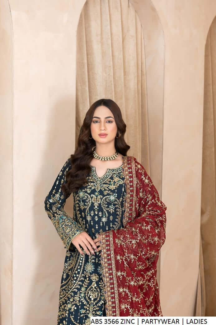 Zinc grey chiffon Pakistani women's straight shirt with plazo side view