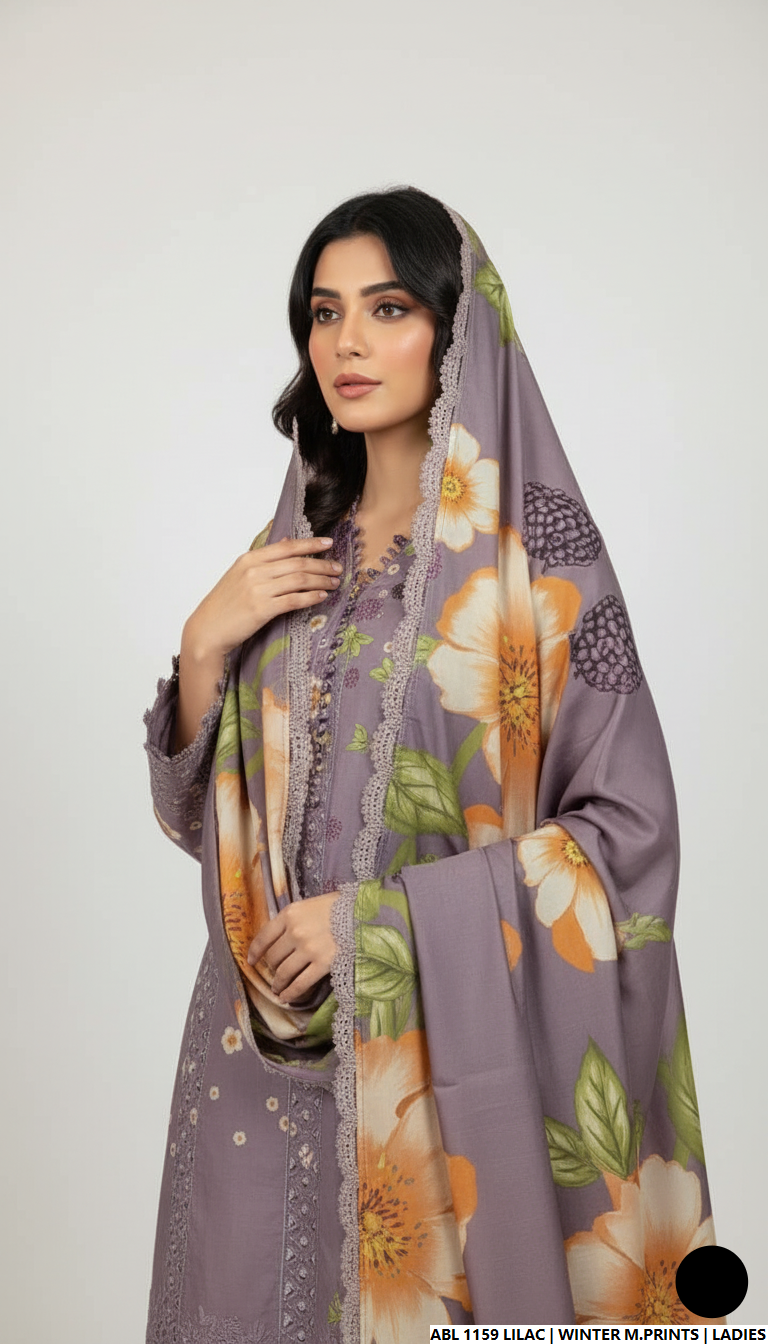 Pakistani women's printed lawn casual outfit detail view