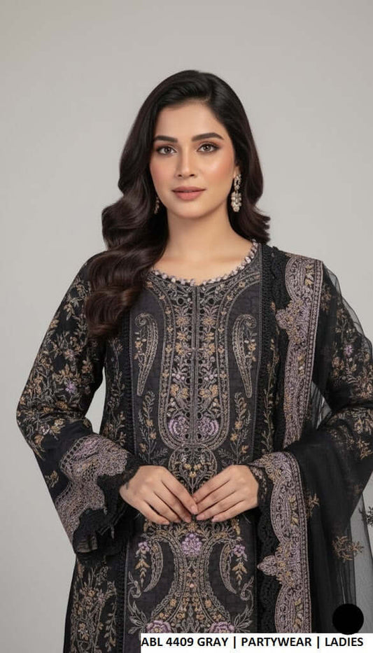 Dark grey chiffon Pakistani women's straight shirt side view