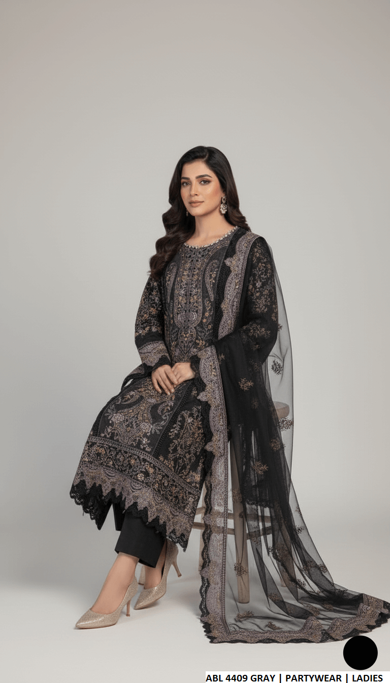 Pakistani women's dark grey chiffon straight shirt back view