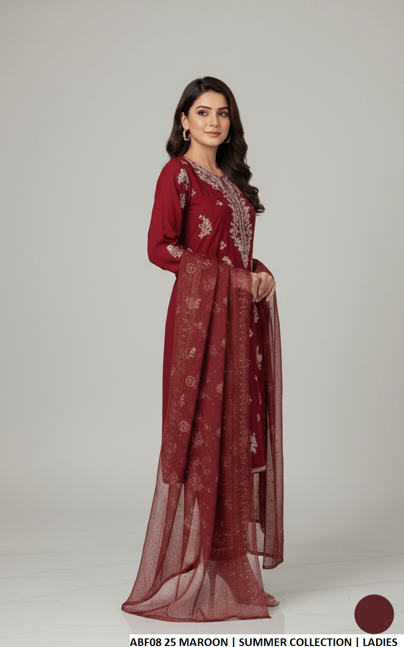 Pakistani women's maroon cotton straight shirt farshi shalwar back view