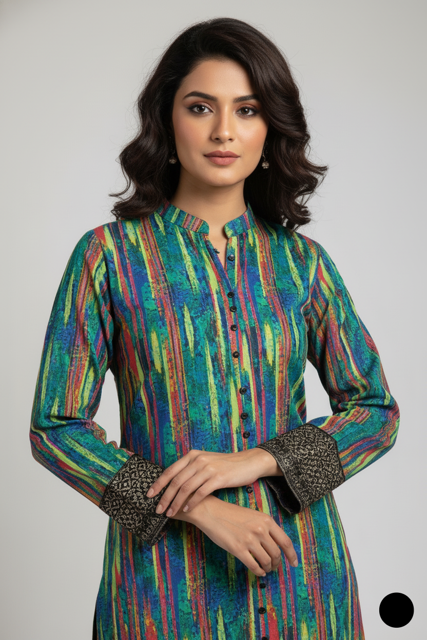 Pakistani women's lawn A-Line printed casual shirt side view