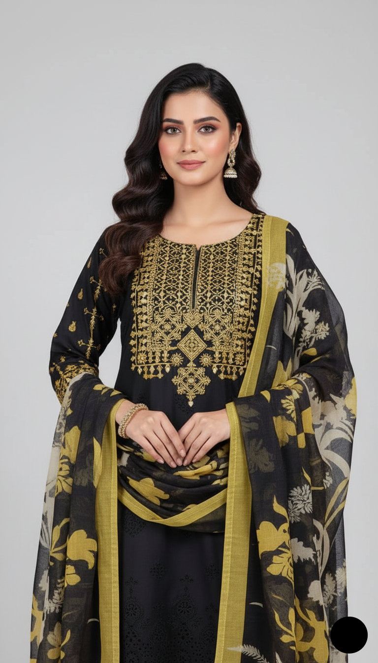 Black lawn Pakistani women's A-Line casual shirt side view
