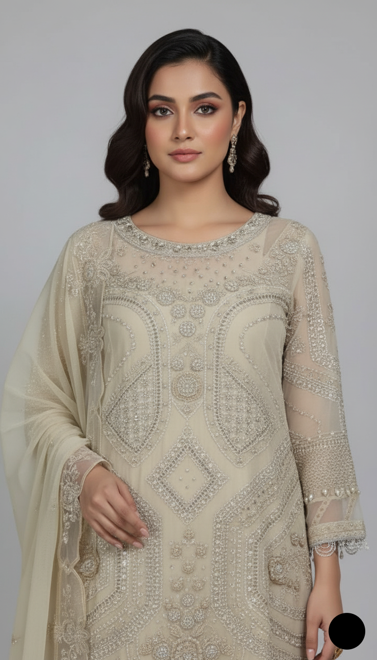 Fawn chiffon Pakistani women's straight shirt side view