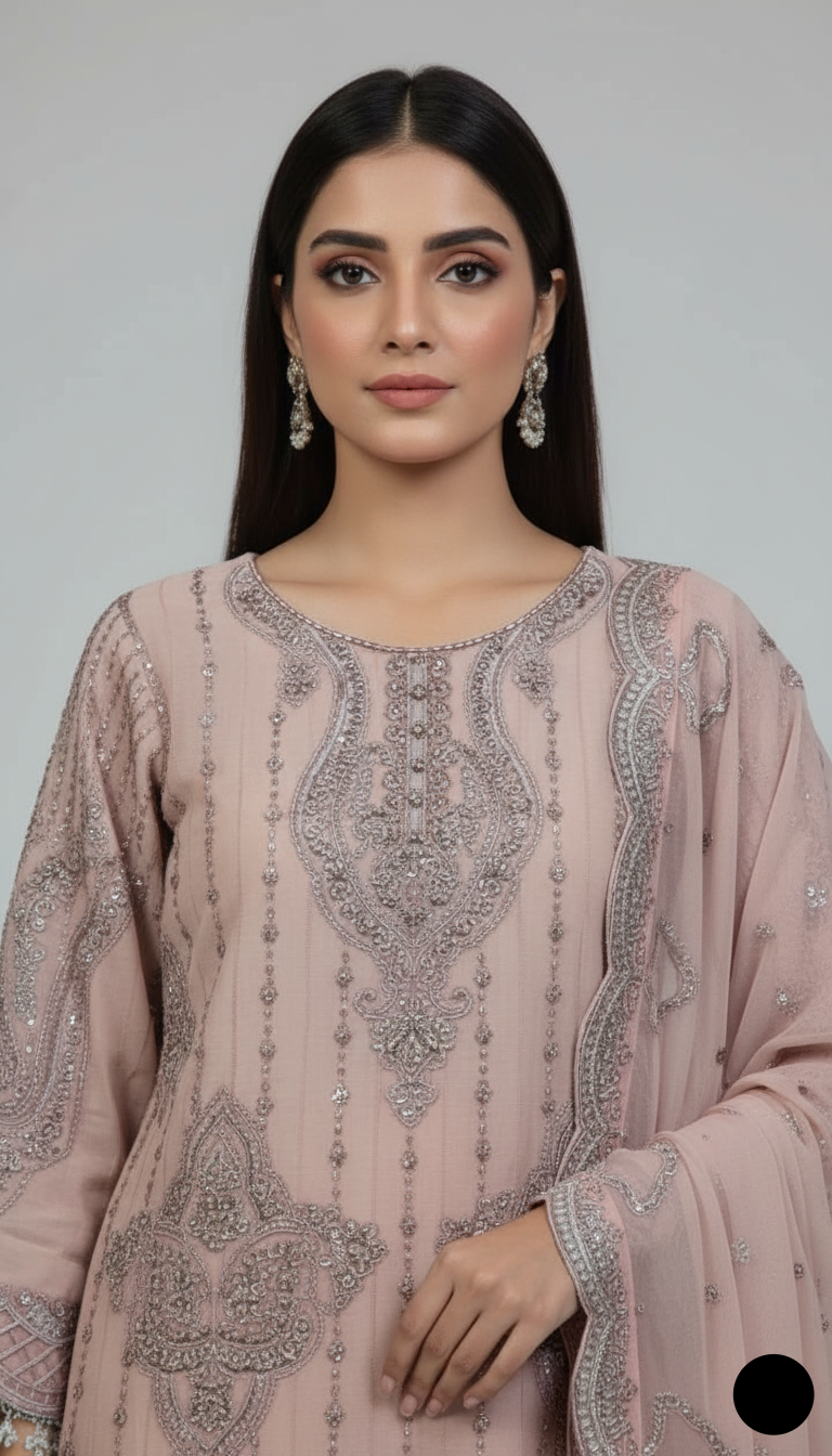 Tea pink chiffon Pakistani women's straight shirt side view