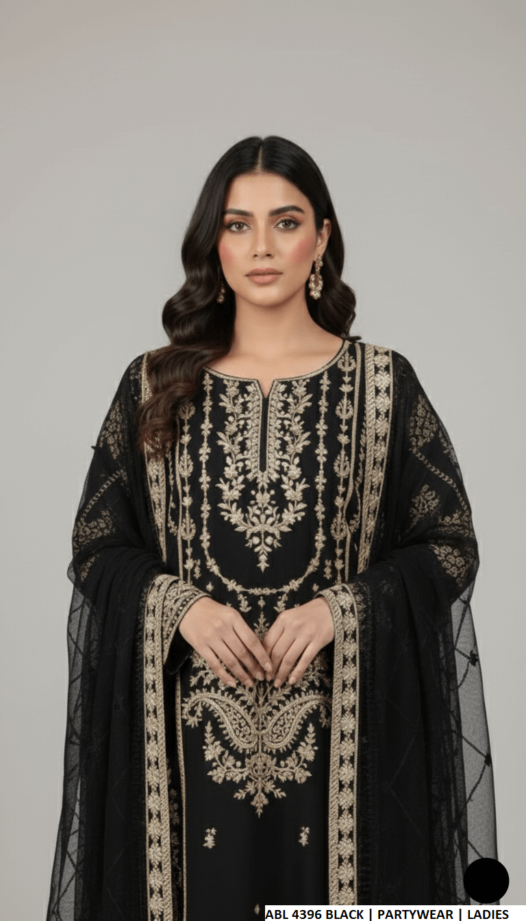 Pakistani women's black chiffon straight shirt back view