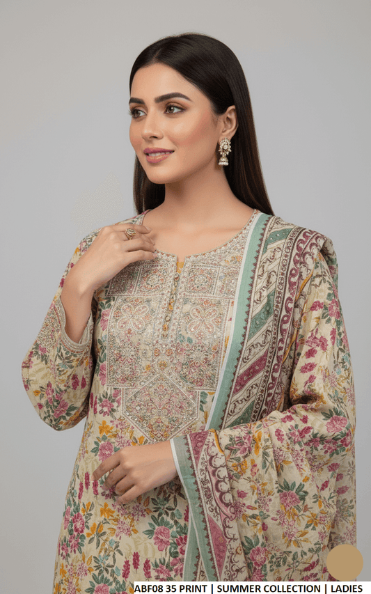 Pakistani women's lawn straight printed shirt plazo side view