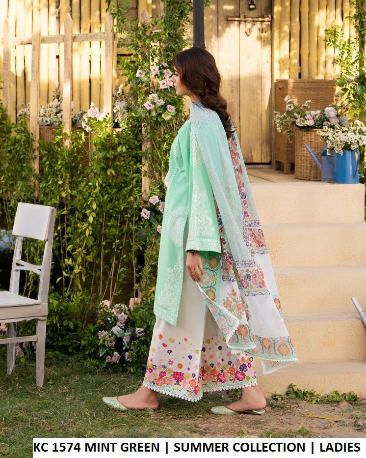 KC Sunehri 1574 Mint Green - Mint Green Embroidered 3-Piece Women's Pakistani Suit