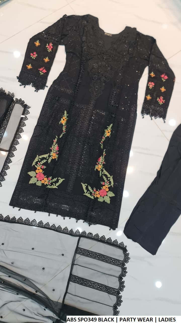 Pakistani women's black chiffon straight shirt back view