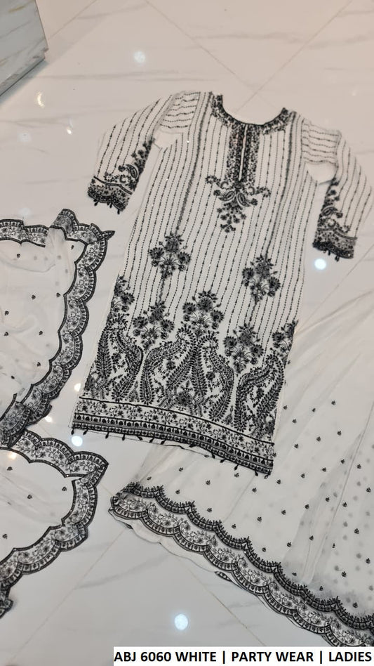 White soft chiffon Pakistani women's straight shirt plazo back view