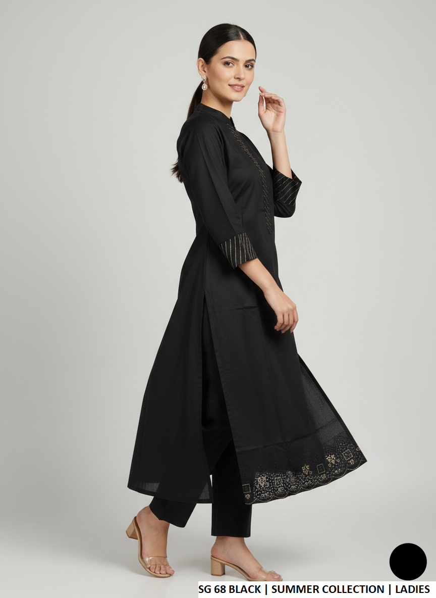 Pakistani women's black cotton casual straight shirt back view