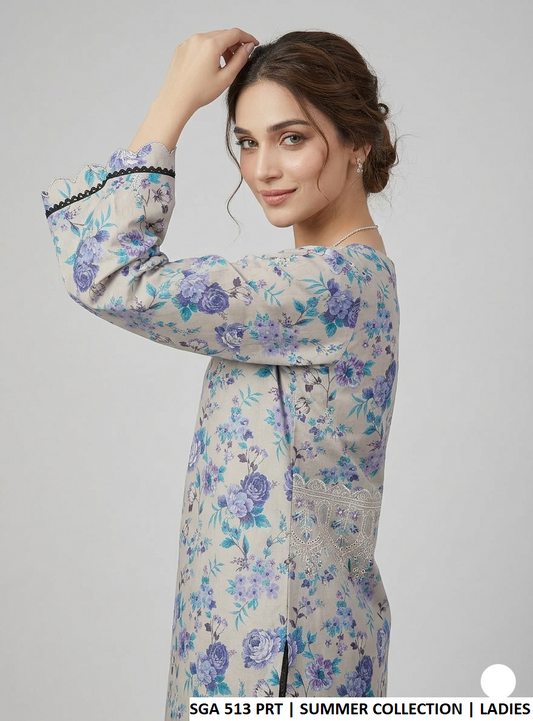 Pakistani women's lawn A-Line printed casual shirt side view