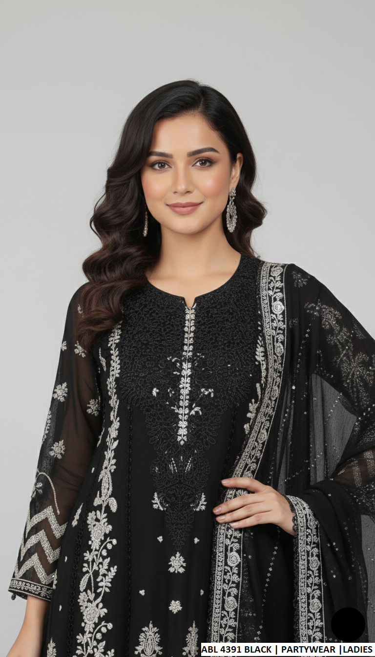 Black chiffon Pakistani women's straight shirt side view