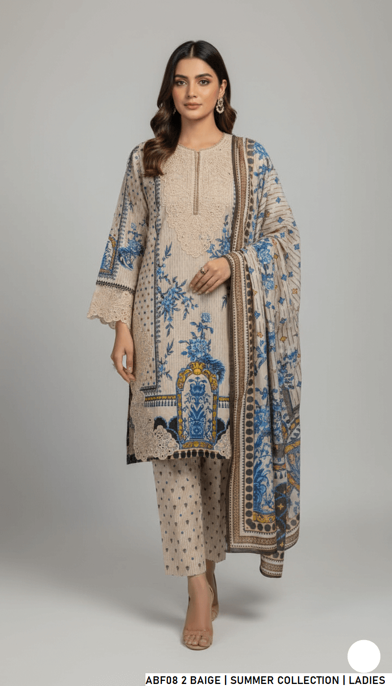 Lawn straight printed shirt - Pakistani women's casual summer outfit with digital print dupatta front view