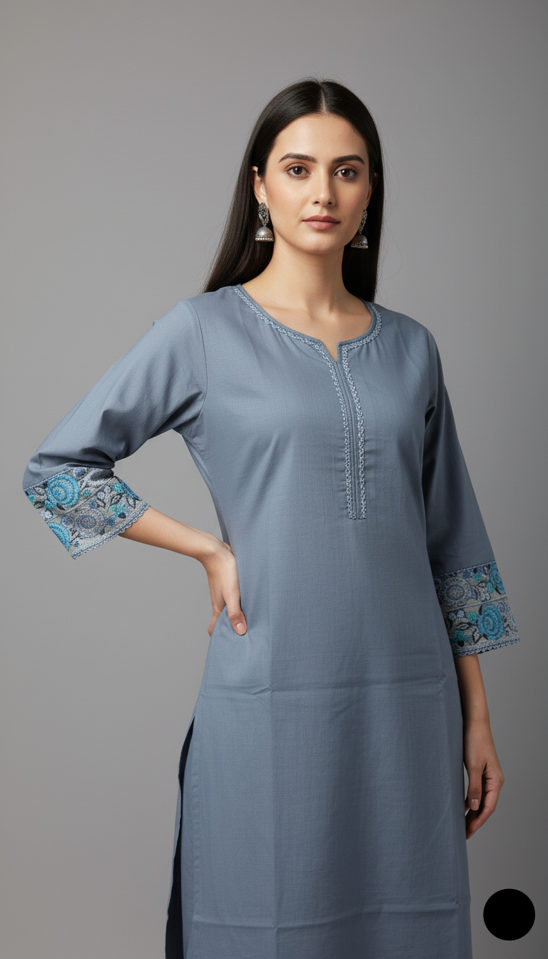 Grey lawn Pakistani women's 2-piece casual summer suit back view