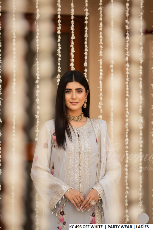 Grey silk Pakistani women's long kaftan with plazo side view
