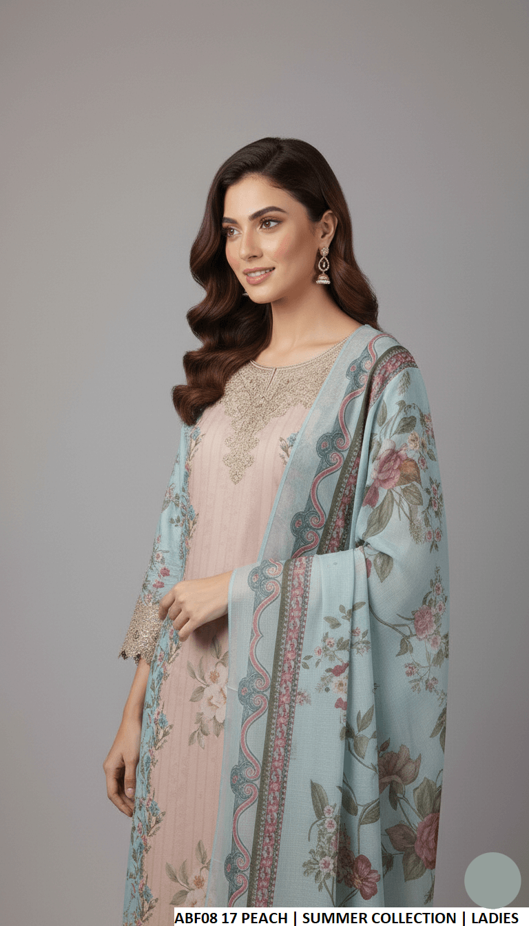 Pakistani women's cotton straight printed casual outfit back view