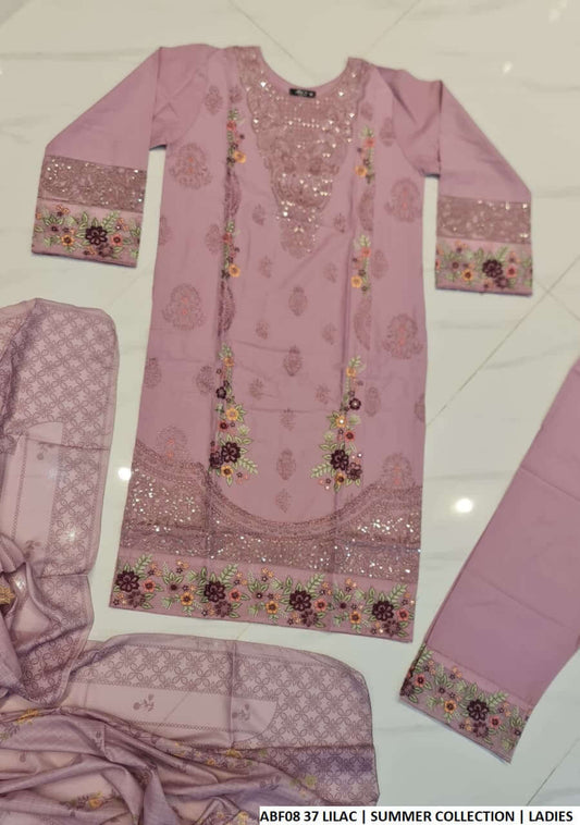 Lilac cotton Pakistani women's casual straight shirt back view