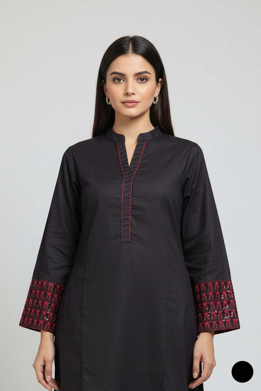 Black maroon lawn Pakistani women's A-Line casual shirt side view