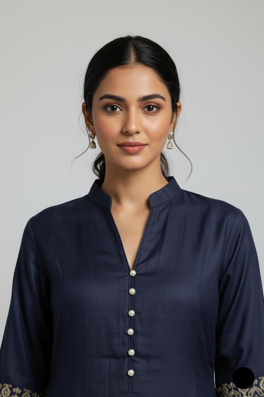 Navy blue lawn Pakistani women's A-Line casual shirt side view